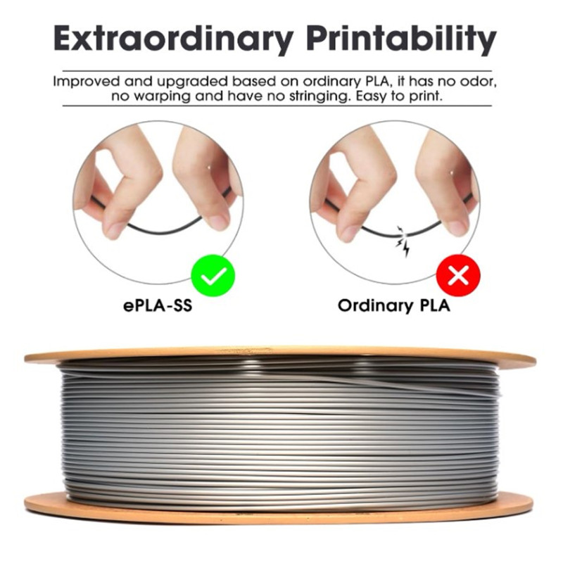 Нитка ( пластик ) eSUN PLA Basic 1,75 мм для 3D принтера Filament, 1 кг, срібна