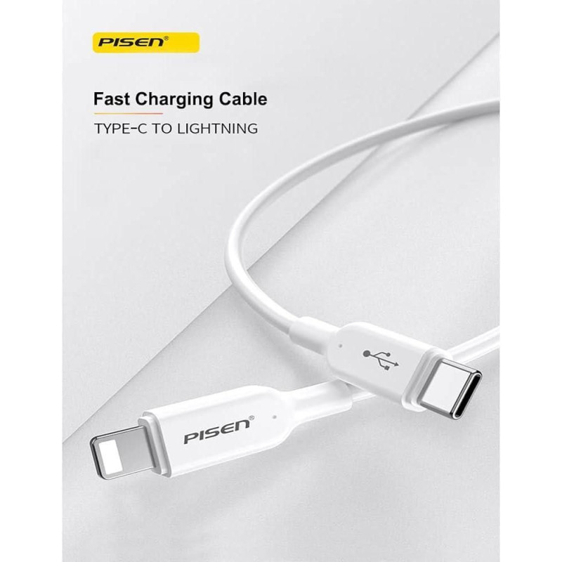 Кабель для швидкої зарядки Pisen Lightning — USB-C PD, 0.25 метр