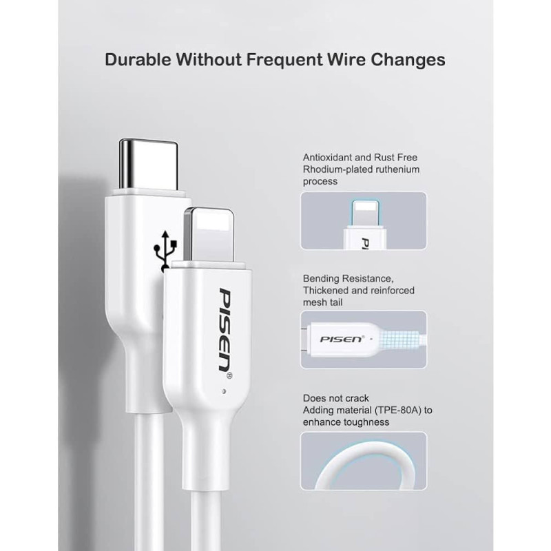 Кабель для быстрой зарядки Pisen Lightning - USB-C PD, 0.25 метр