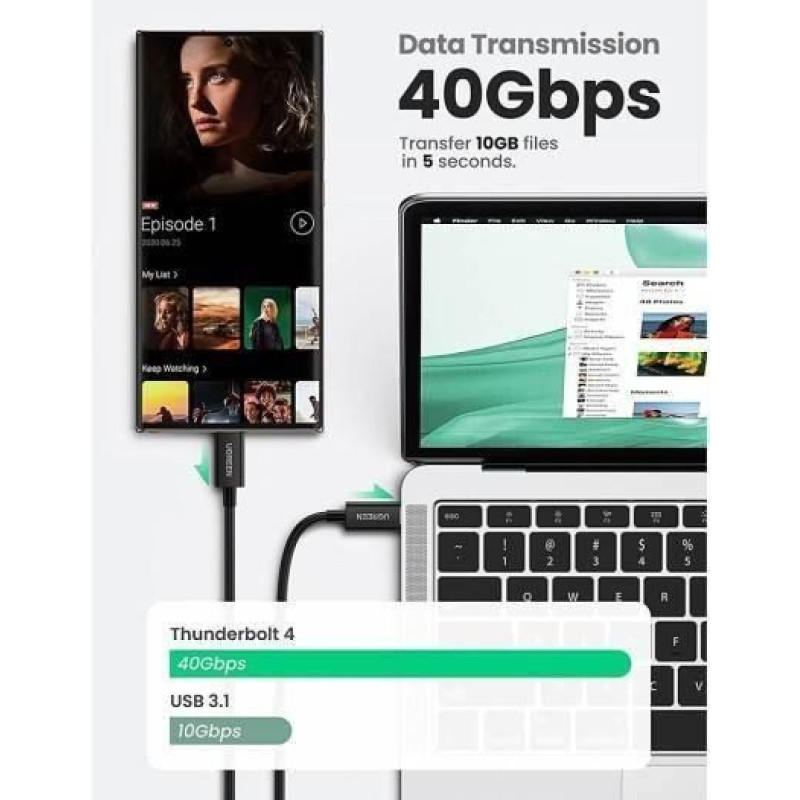 Кабель зарядний Type-C Thunderbolt 4 100W 0.5метр