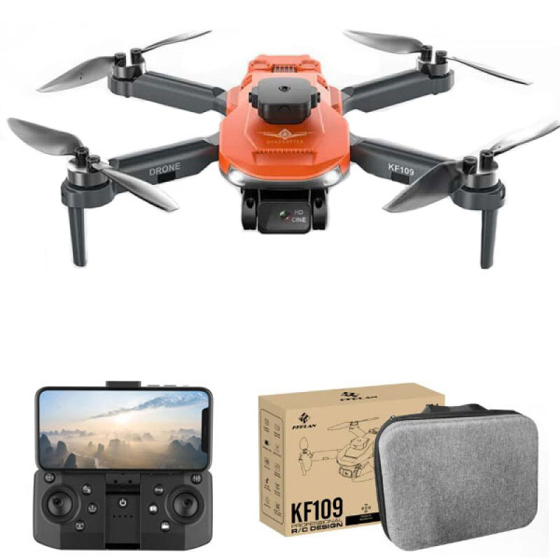 Квадрокоптер KF109 с GPS, датчик помех, камера 4K и HD, моторы БК, время полета до 15 мин, радиус действия до 100 м + кейс. orange