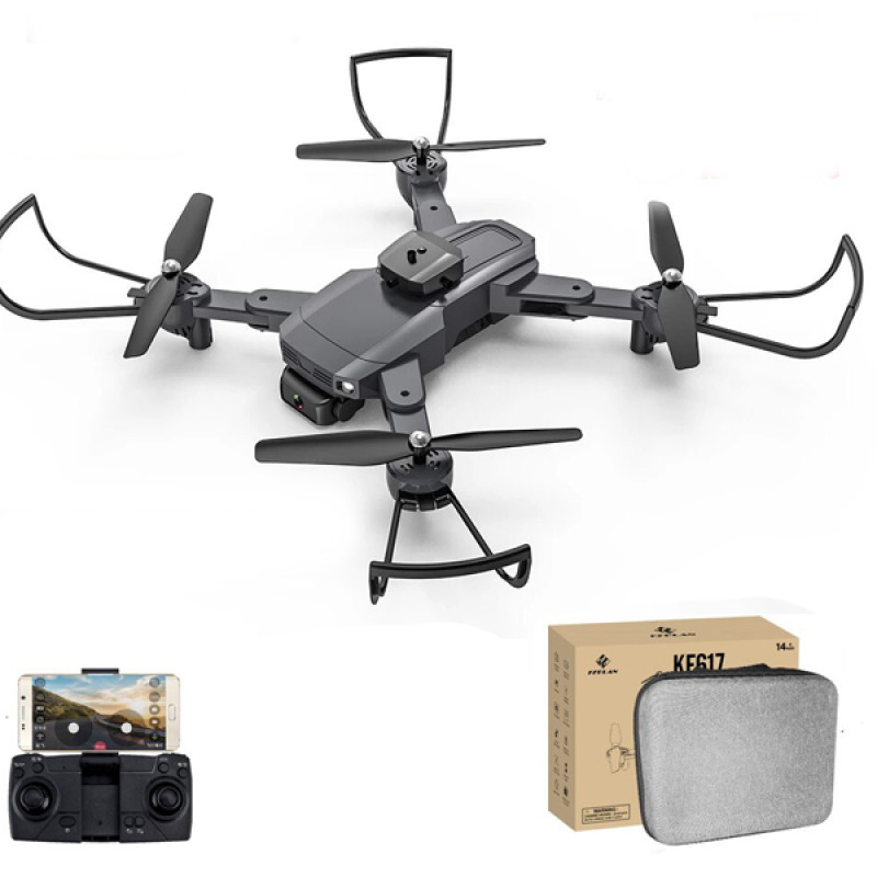 Квадрокоптер KF617 – дрон с 4K и HD камерами, датчиком обнаружения помех на 360°, FPV, до 18 мин. + кейс black