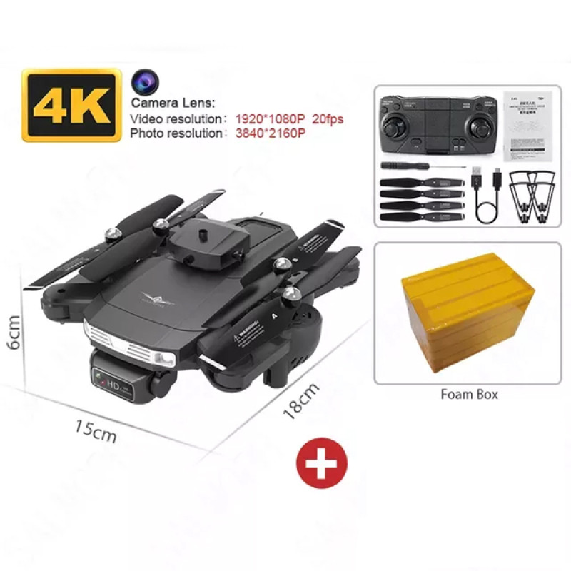 Квадрокоптер KF617 – дрон с 4K и HD камерами, датчиком обнаружения помех на 360°, FPV, до 18 мин. + кейс black