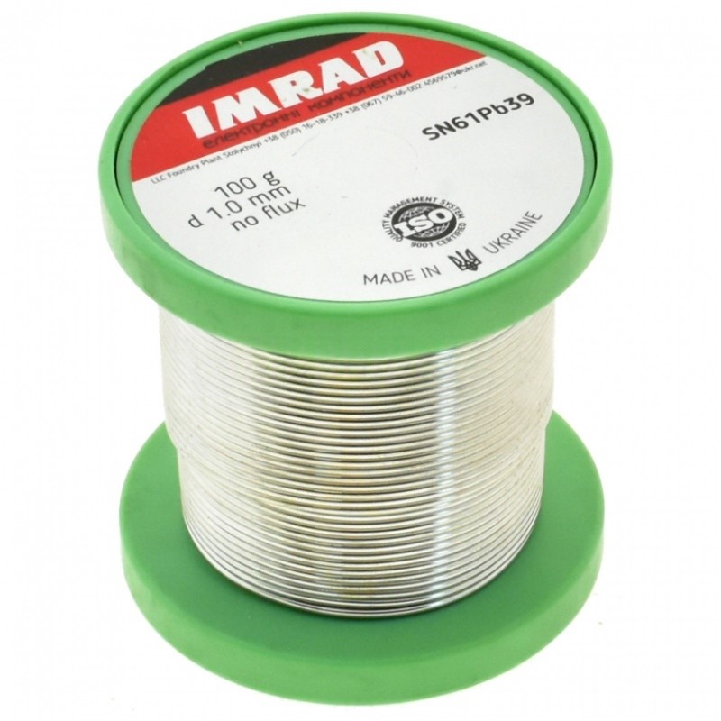 Припій ПОС-60 без флюсу 1мм/100г (Sn60Pb40) для ремонту, складання та обслуговування електроніки