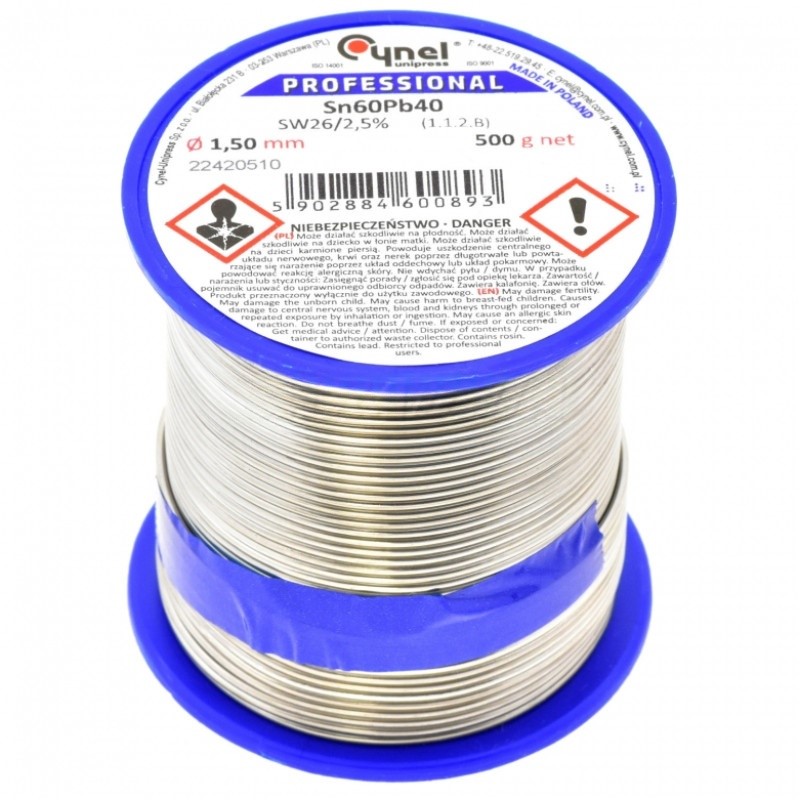 Припій LC60-1.50/0.5 (олов'яно-свинцевий сплав, solder wire) для ручної та монтажної пайки електроніки