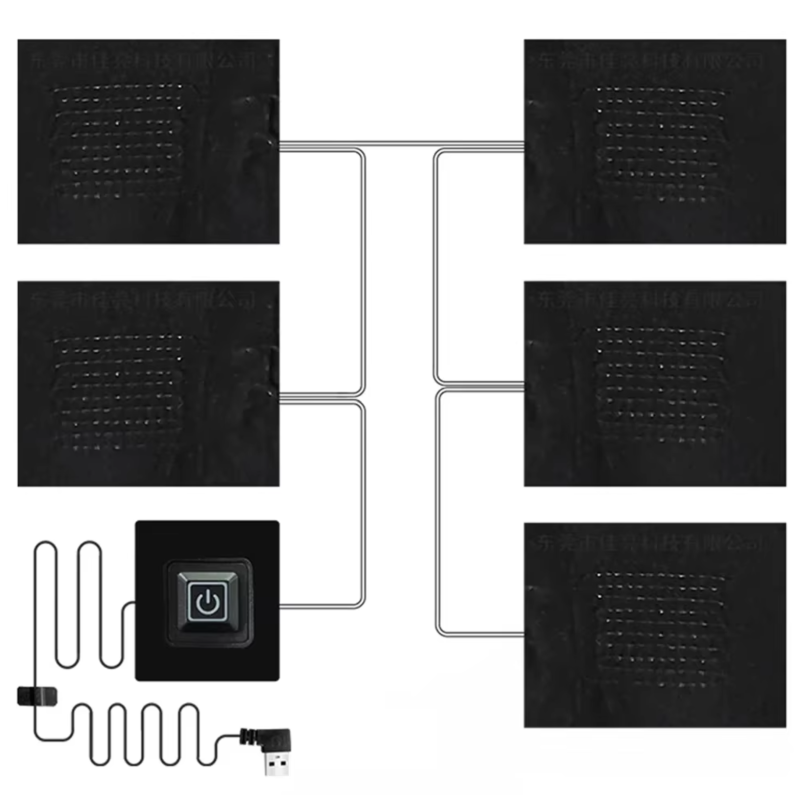 Нагрівальні елементи від USB для одягу 5 зон, Підігрів від Power bank