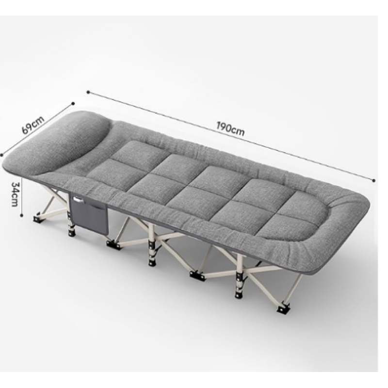 Розкладушка Портативне розкладне ліжко з підкладкою та подушкою 200 кг Сірий