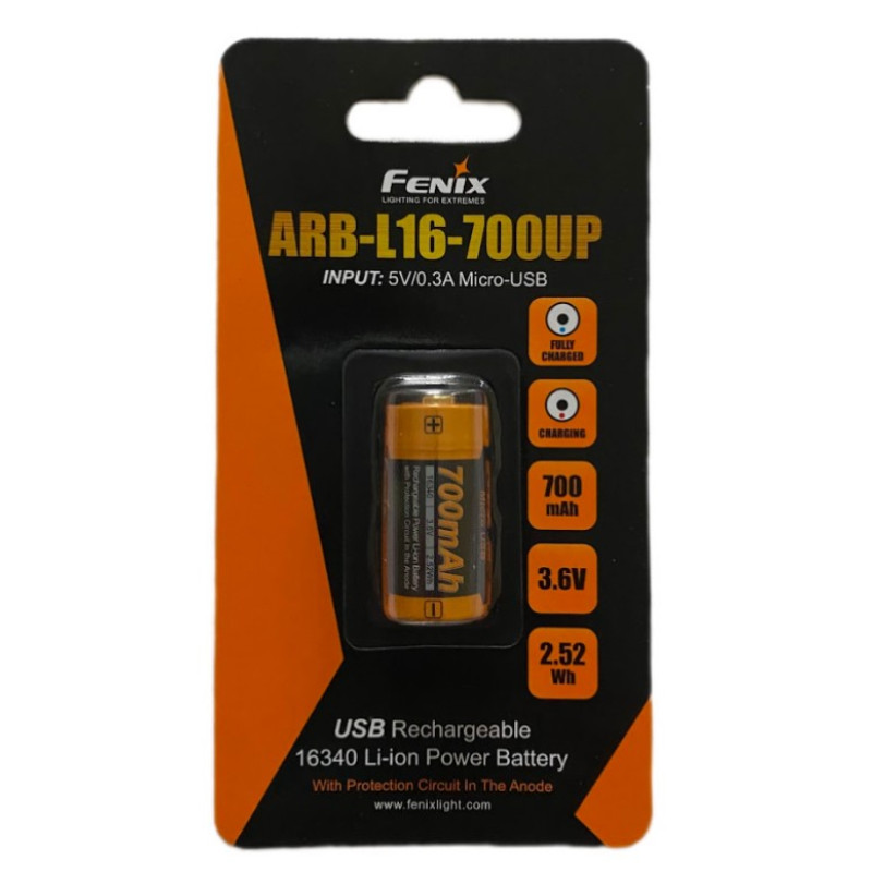 Аккумулятор 16340 Fenix 700 UP mAh, Li-ion micro usb зарядка