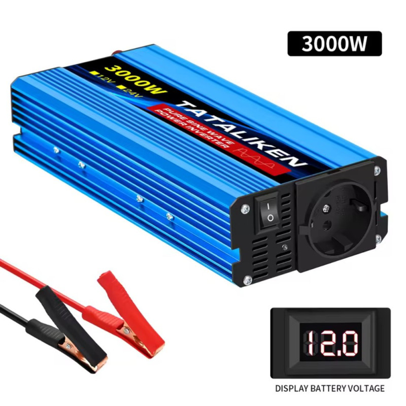 Інвертор Tataliken 1200w/3000w 12-220v чистий (правильний) синус pure sine перетворювач напруги 12 в 220 м