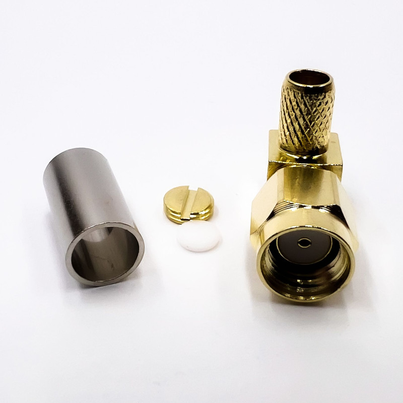 Разъем RP-SMA-Male на кабель RG-58 под обжим, угловой