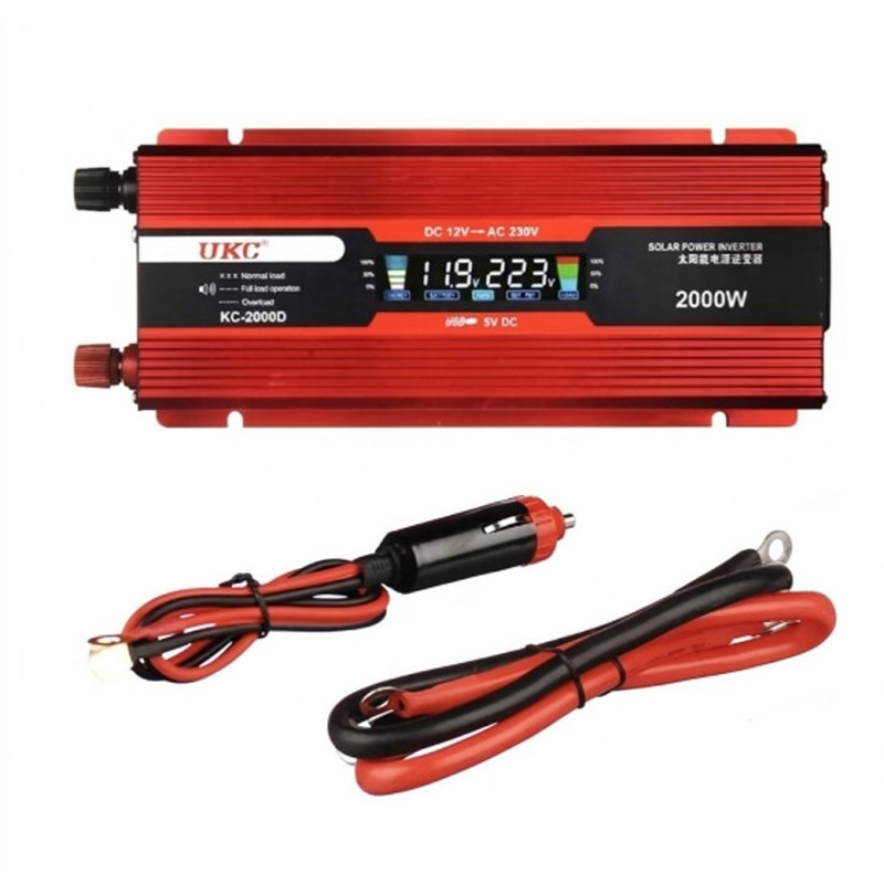 Перетворювач напруги з 12V на 220V, 2000W, з LCD дисплеєм, KC-2000D / Інвертор автомобільний