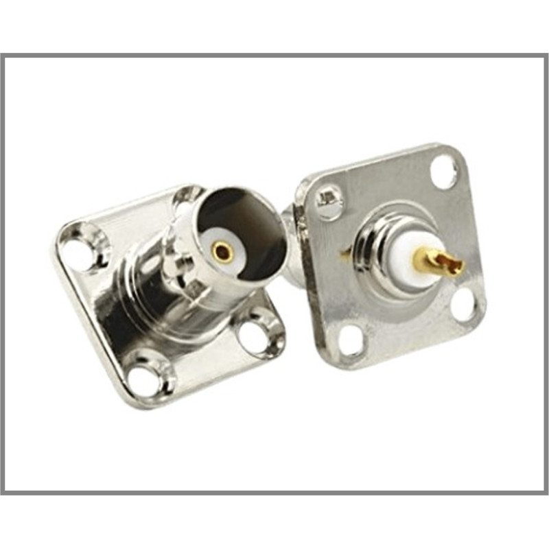 Фланцевое гнездо BNC Female flange крепления на 4 отверстия под винты и пайку