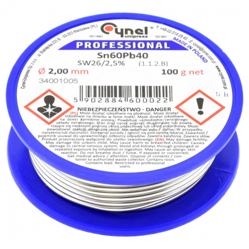 Припой LC60-2.00/0.1 (Sn60Pb40-SW26) (оловянно-свинцовый сплав, solder wire) для ручной и монтажной пайки электроники