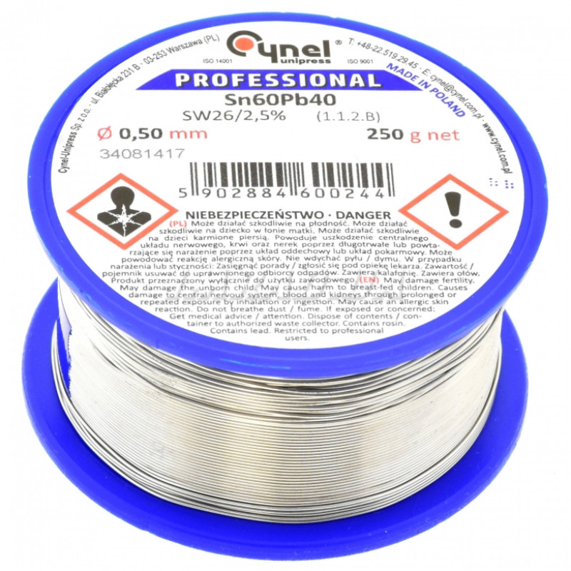 Припой LC60-0.50/0.25 (Sn60Pb40-SW26) для ремонта, сборки и обслуживания электроники