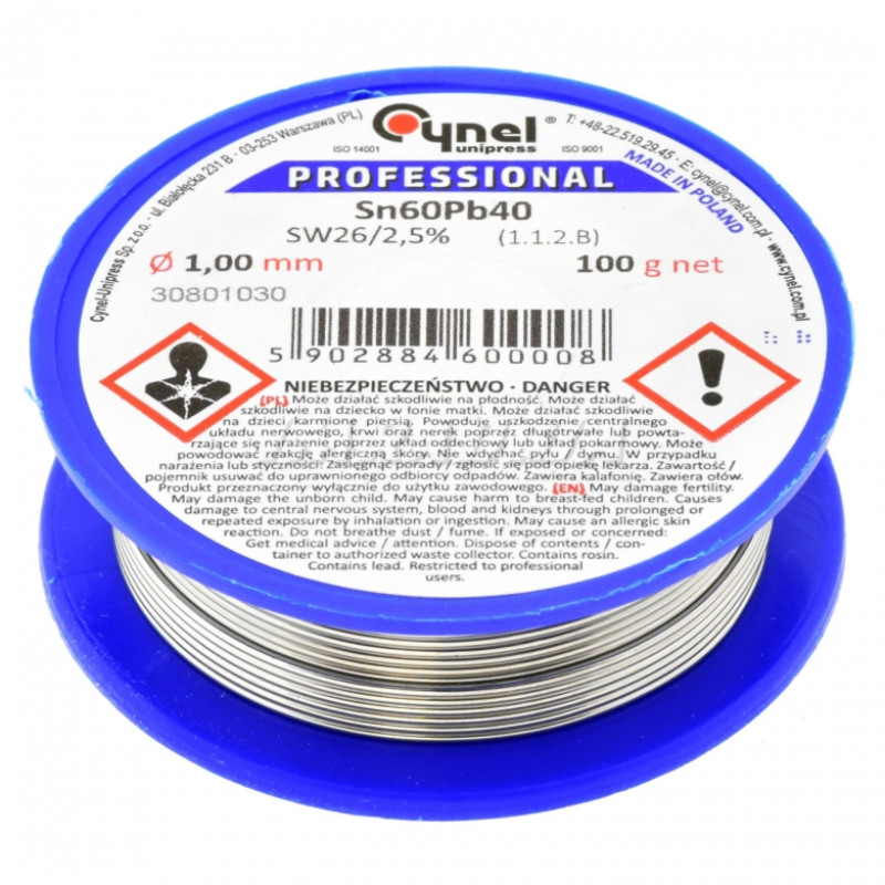 Припій LC60-1.00/0.1 (Sn60Pb40-SW26) (оловʼяно‑свинцевий сплав) для ручної та монтажної пайки електроніки