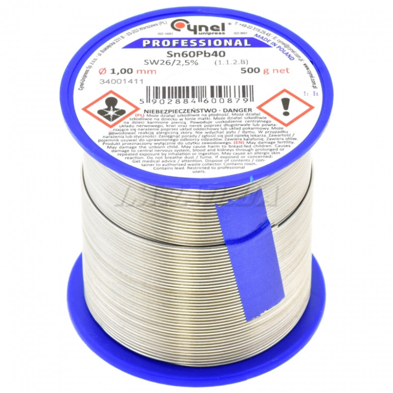 Припій LC60-1.00/0.5 (Sn60Pb40-SW26) (олов'яно-свинцевий сплав, solder wire) для ручної та монтажної пайки електроніки