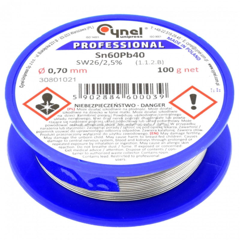 Припій LC60-0.70/0.1 (Sn60Pb40-SW26) для ремонту, складання та обслуговування електроніки