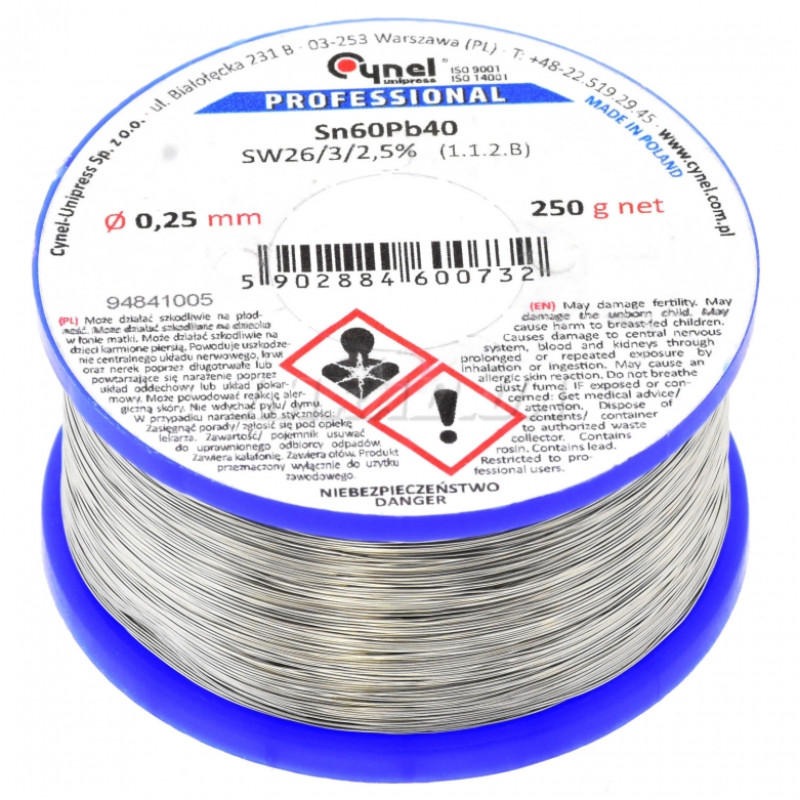 Припой LC60-0.25/0.25 (Sn60Pb40-SW26) для ремонта, сборки и обслуживания электроники