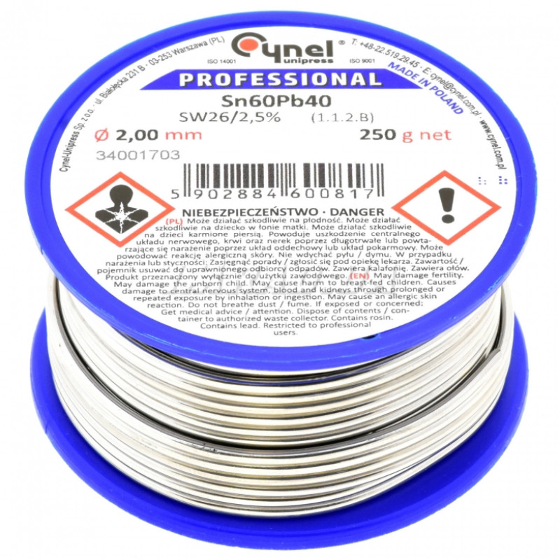 Припій LC60-2.00/0.25 (Sn60Pb40-SW26) (олов'яно-свинцевий сплав, solder wire) для ручної та монтажної пайки електроніки