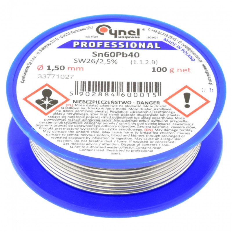 Припой LC60-1.50/0.1 (Sn60Pb40-SW26) (оловянно-свинцовый сплав, solder wire) для ручной и монтажной пайки электроники