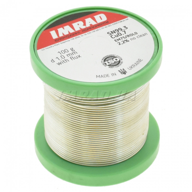 Припой Sn99, 3 Cu0, 7 с флюсом ф 1 мм катушка 100гр (оловянно-свинцовый сплав, solder wire) для ручной и монтажной пайки электроники