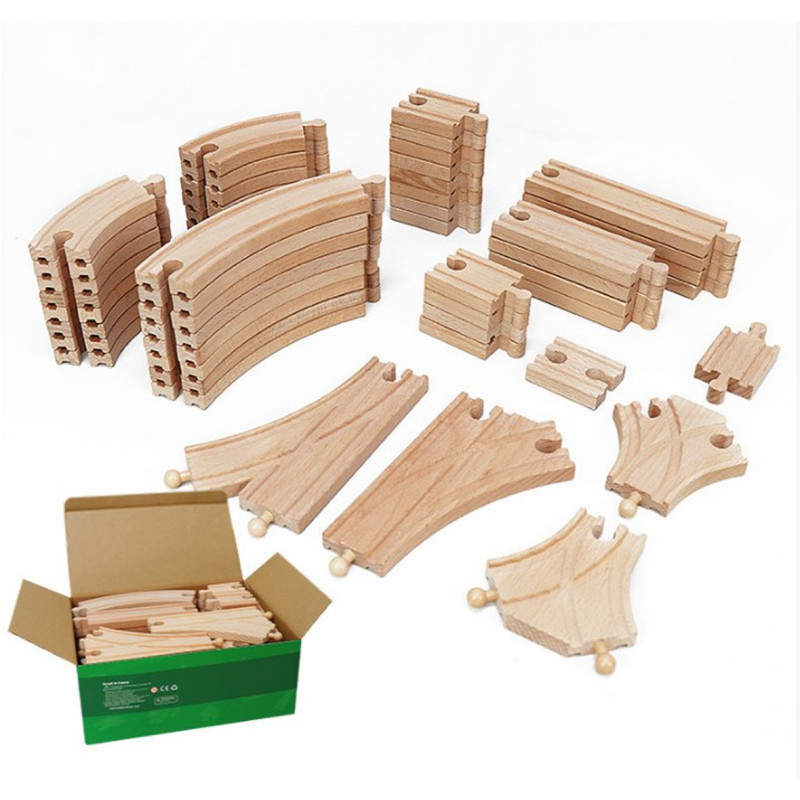 Набір дерев'яних рейок для залізниці Edwone - 50 деталей