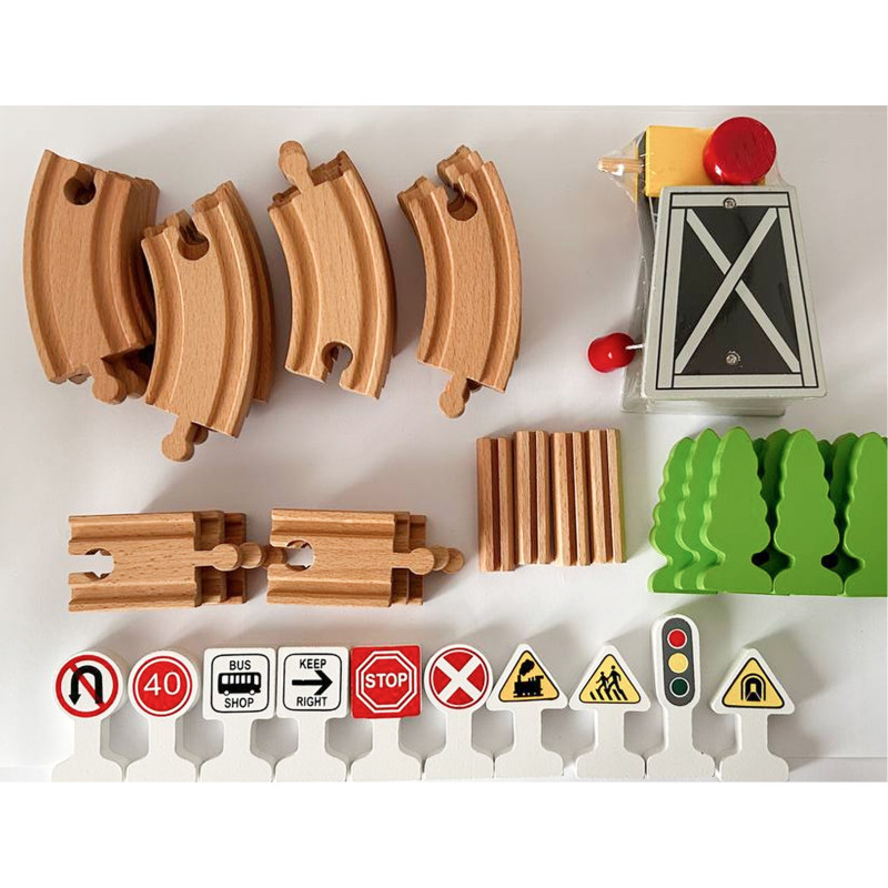 Набор деревянных железнодорожных рельсов - 46 деталей