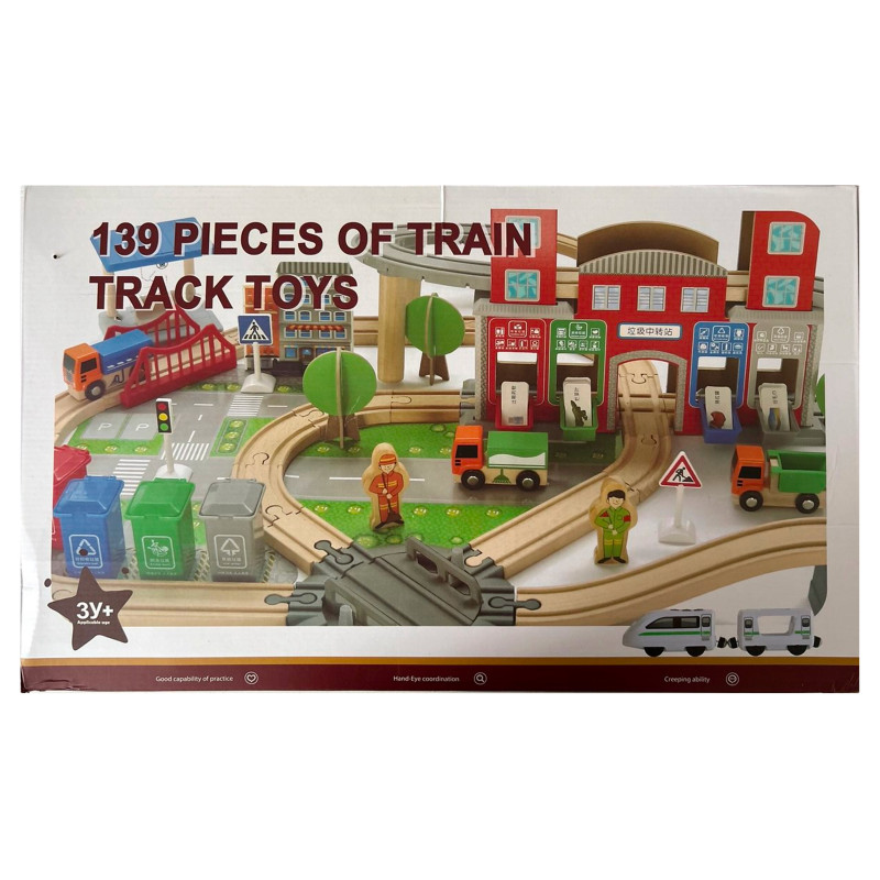 Большой набор деревянной железной дороги – 139 деталей.