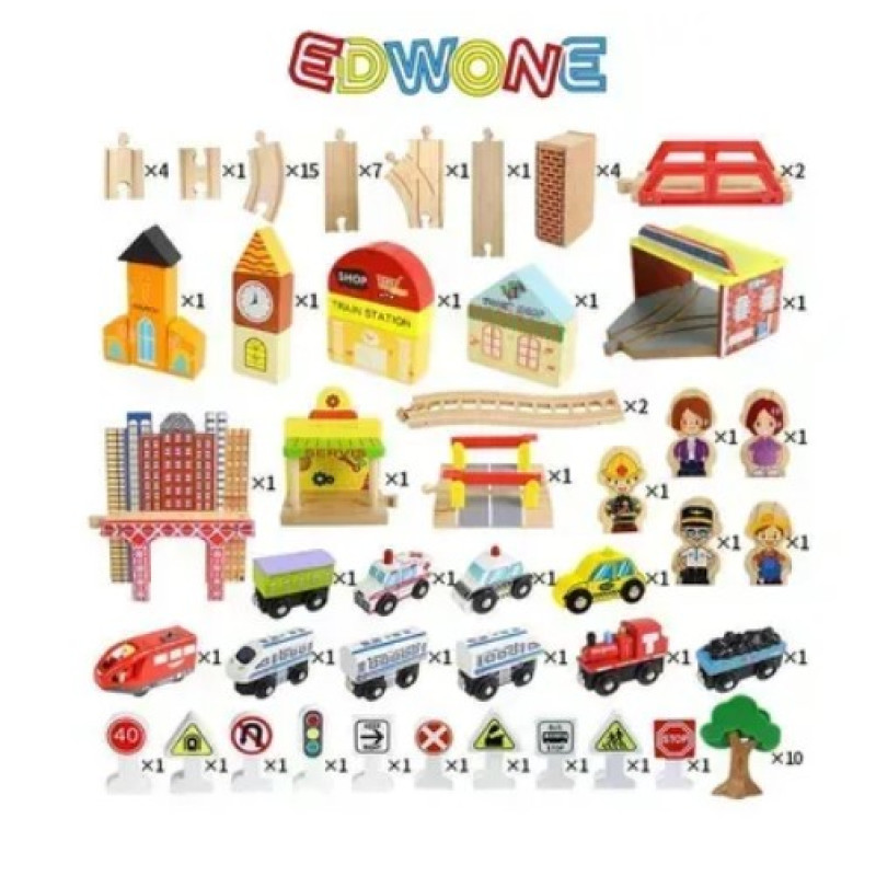 Деревянная железная дорога Edwone – 110 деталей